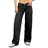 ELLEVEN Women's Low-Rise Baggy Jeans, High Stretchy Y2K Wide Leg Jeans Boyfriend Straight Leg Denim Pants