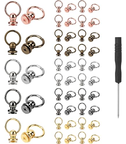 16 Pcs D Ring Stud 2 Size Gold Metal Rivet Button Ball Studs 360 Degree Rotatable Ball Post Head Buttons Screw Ball Post Head Diy Leather Collar Belt