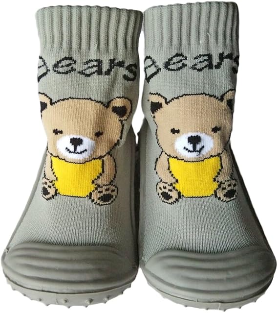 Slipper Socks For Baby Grey Bear Infant Toddler NonSkid Rubber Sole