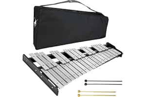 HABISDER 32 Note Glockenspiel Xylophone Percussion Kit with Height Adjustable Stand, Drumsticks and Carry Bag (32 Note without stand)