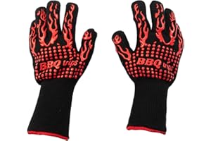 BBQtrips BBQ Gloves, Oven Gloves, Heat Resistant Grilling Gloves, Grill Cut-Resistant Gloves, 932 Degree F Non-Slip Kitchen Safe Cooking Gloves for BBQ, Grilling, Cooking, Red 1 Pair