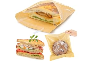 GOULIKFUL Heavy Duty Sandwich Bags with Clear Window, Self Sealing Cookies Snack Brown Kraft Paper Bags for Packaging Cookies Candy Sandwich Bakery 7” × 9.2”