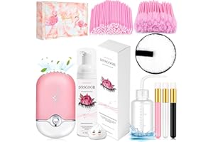 DNSGOOR 200ml/6.7fl.oz Lash Extension Cleanser Eyelash Shampoo Kit Mini USB Portable Lash Fan Eyelid Cleaning Brush Mascara Brush Microbrush Makeup Remover Cleaning Pad Wash Bottle Gentle Cleaning (Rose)
