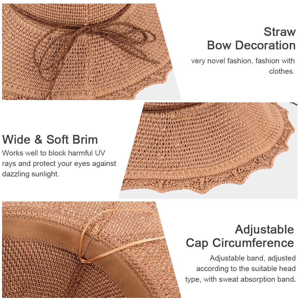 VBIGER Capeline de Paille Femme Chapeau de Soleil Pliable à Bord Large Fille Casquette Visière Anti-UV pour Plage Voyage Vacances