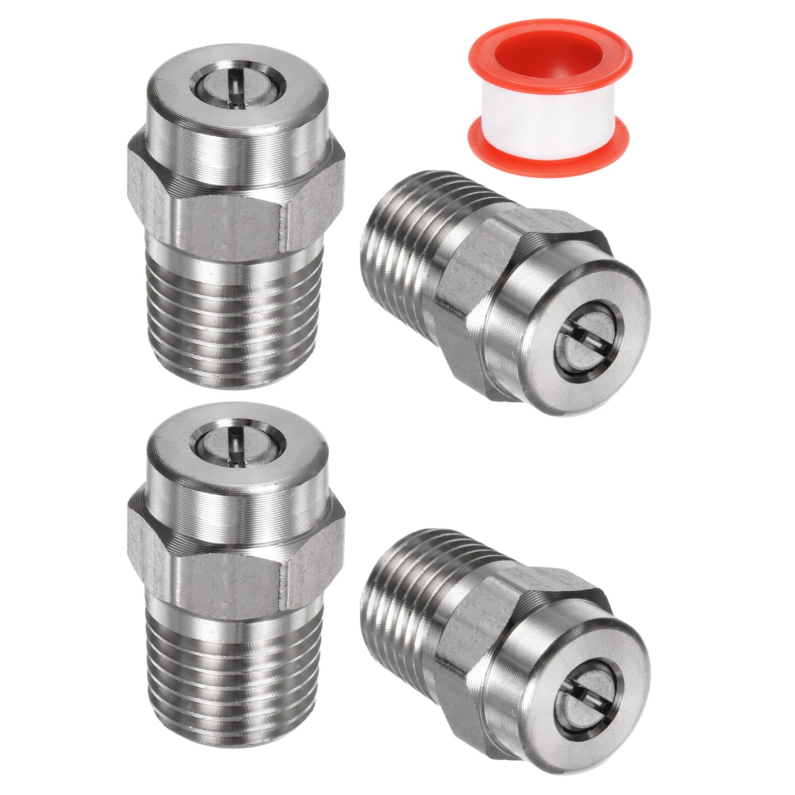 M METERXITY 4 Pack Surface Clean Tips - 25 Degree 1/4" NPT Male #25045 Pressure Washer Nozzles Cleaner Nozzle Replacement, Stainless Steel with Sealing Tape for Water Guns (1.311mm Orifice)
