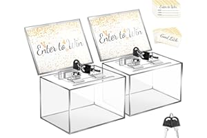 AFOROEOA 2PACK Acrylic Donation Box with Lock, Safe suggestion Box with Sign Holder 202pcs Raffle Tickets Cards Clear Ballot Box Collection Box Tip Jars Drawing Box for Vote Coin Card Donation, 6x4.3x4inch