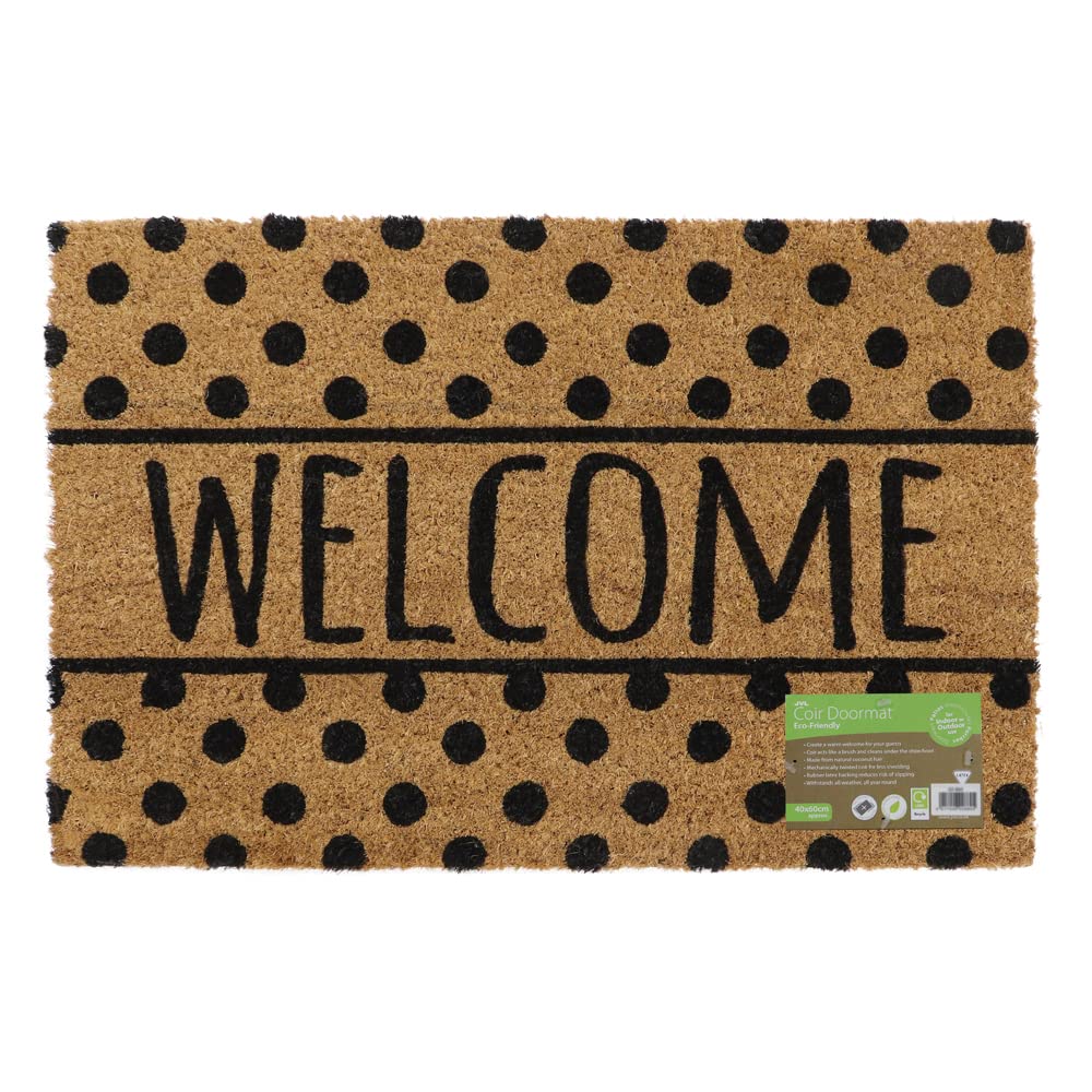 JVL Eco-Friendly Latex Backed Coir Door Mat, Welcome Spots — image 1