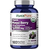 NusaPure USDA Organic Maqui Berry 10:1 Extract, 100 mg Equivalent to 1,000 mg 180 Veg Caps Suitable for Vegetarians and Vegans, Non-GMO