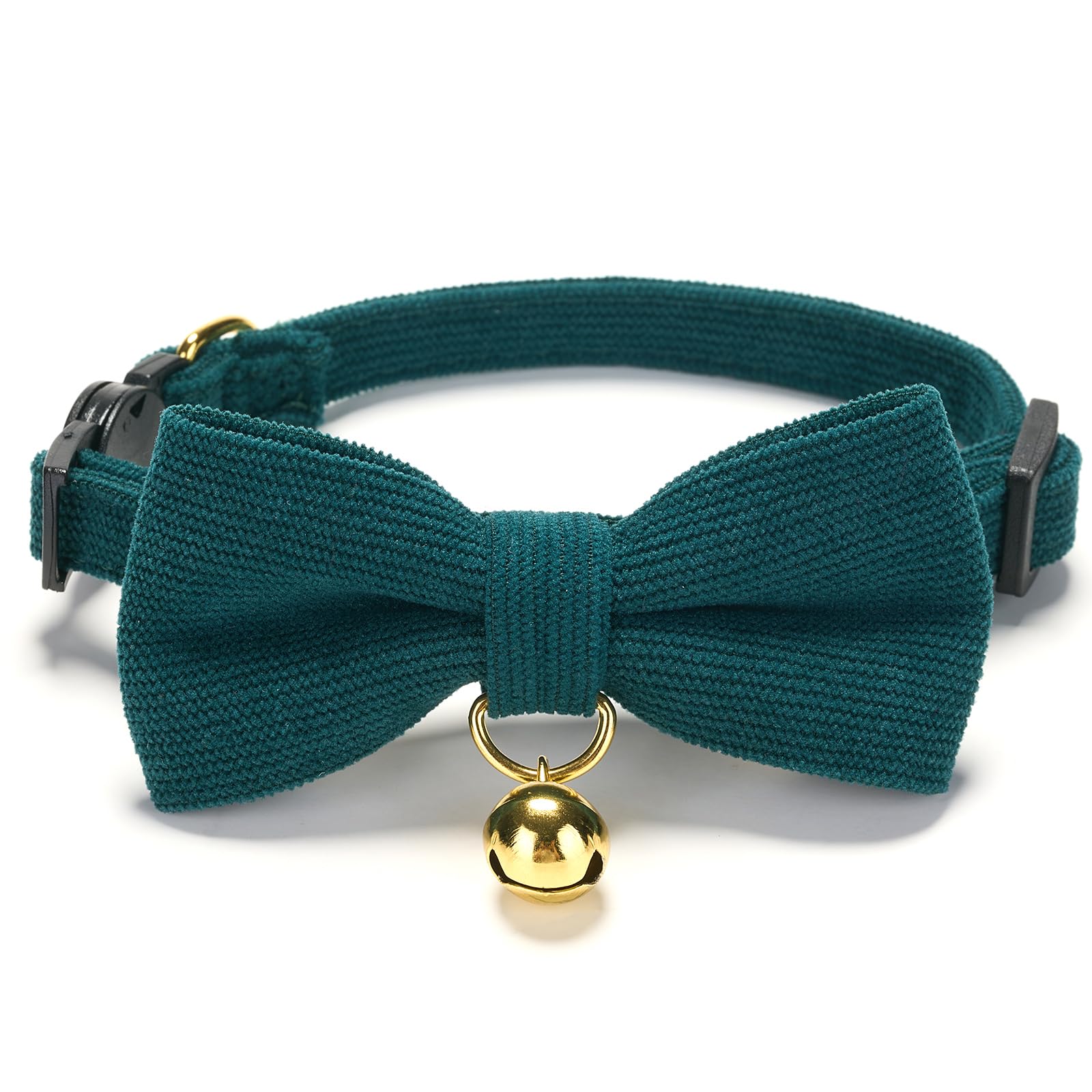 YUDOTE Ultra-soft Collar Natural Cotton Corduroy Made for Cats with Sensitive Skin,Lightweight Kitten Collars with Quick-release Buckle and Removeable Bow-tie,Green Pack of 1