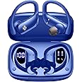 bmani Wireless Earbuds Bluetooth Headphones 48hrs Play Back Sport Earphones with LED Display Over-Ear Buds with Earhooks Built-in Mic Headset for Workout Blue
