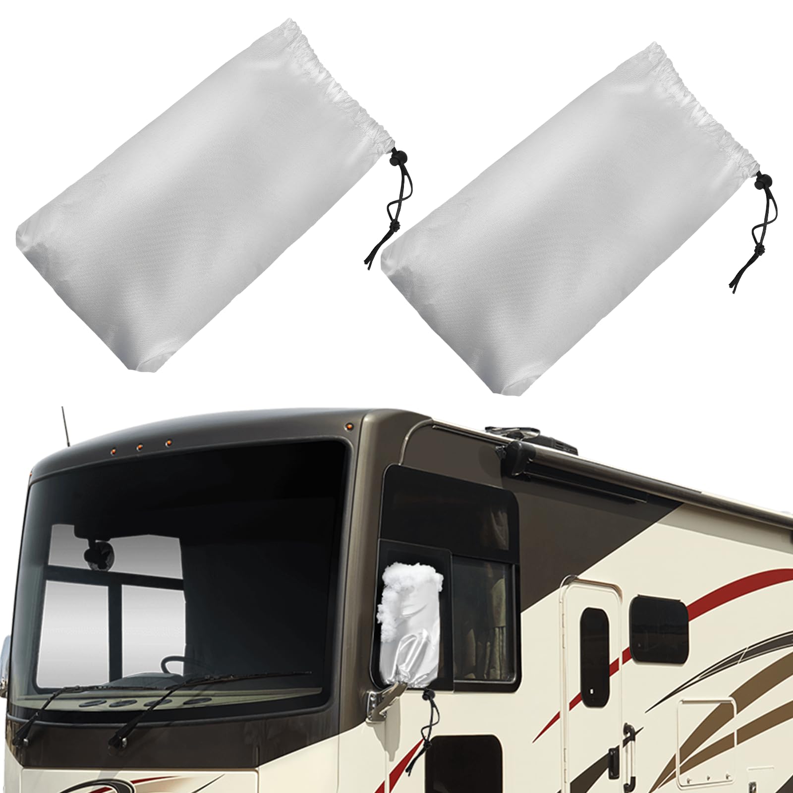 Photo 1 of Federedevo Winter-Proof Insulated RV Mirror Covers for Class A Motorhomes - Waterproof Sun Frost Protection-Silver
