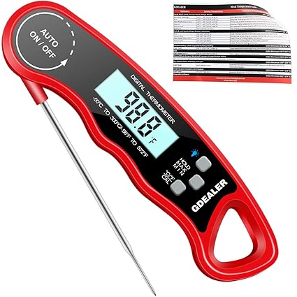 GDEALER Waterproof Digital Meat Thermometer Super Fast Instant Read Thermometer BBQ Thermometer with Calibration and Backlit Function Cooking Thermometer for Food, Candy, Milk, Tea, BBQ, Grill Smokers
