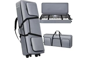 ALEEMIN 61 key Keyboard Case with Wheels (Interior Size: 40.5" * 16.5" * 5.5") | 61 Key Keybpard Piano Bag Thick Padded Case | 61 Key Keyboard Rolling Bag Keyboard Case Roller Bag with 3 Poskets (Gray)