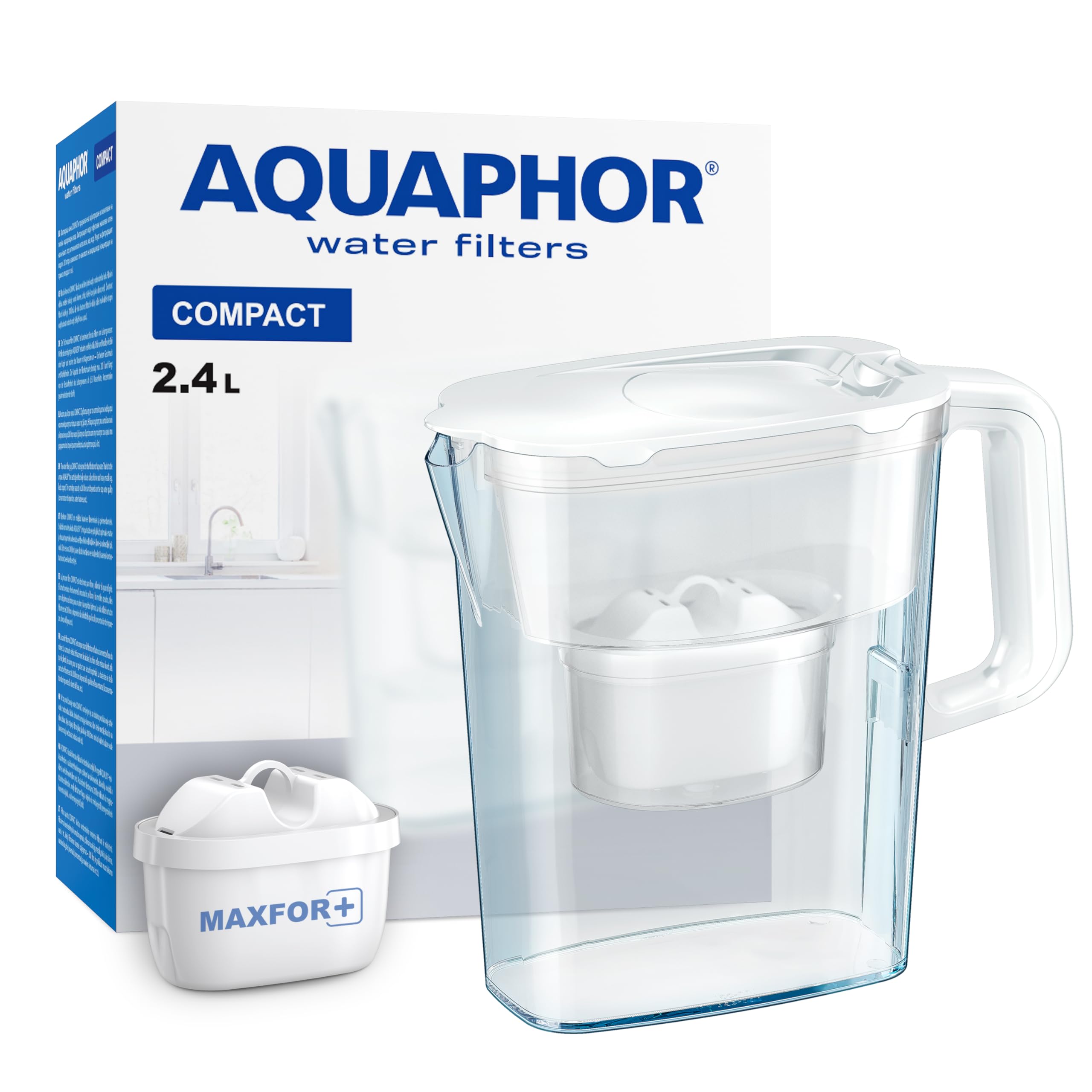 AQUAPHOR Water Filter Jug Compact with 1 X Maxfor+ Filter - 2.4L Capacity - White