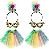 EYUNSTAR 6 Pcs Mardi Gras Outfit for Women 2 Sets - Mardi Gras Accessories Include 2 Tutu Skirts, 2 Feather Headbands, 2 Sequin Masquerade Masks - Green Purple Yellow Fat Tuesday Costumes for Parade