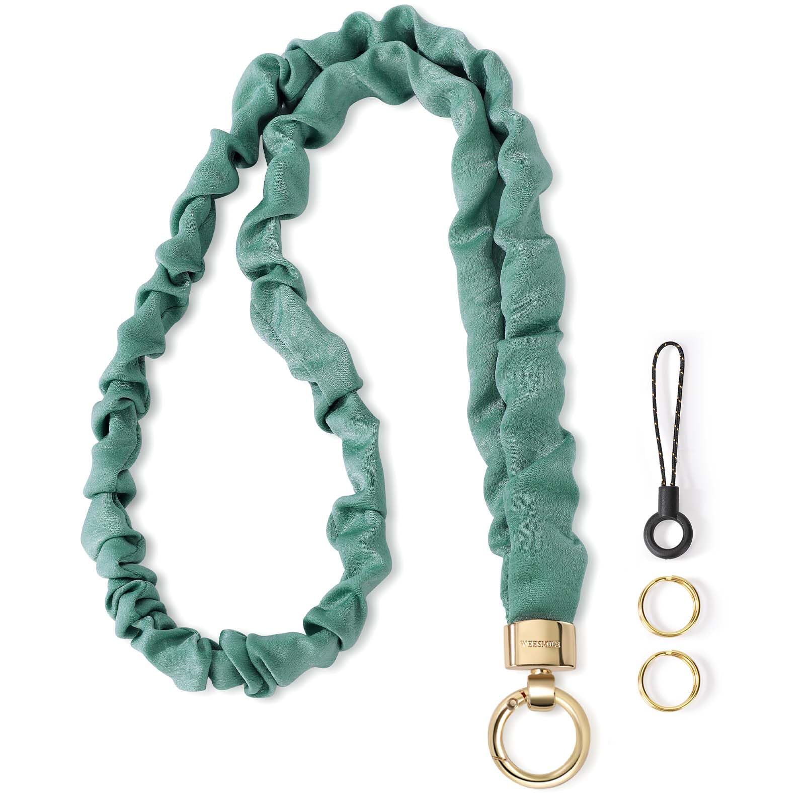 Photo 1 of WEESMILE Stretchy Scrunchie Lanyard for ID Badges – Cute Neck Lanyard for Keys | Retractable Keychain Holder for Women, Teachers (Green)