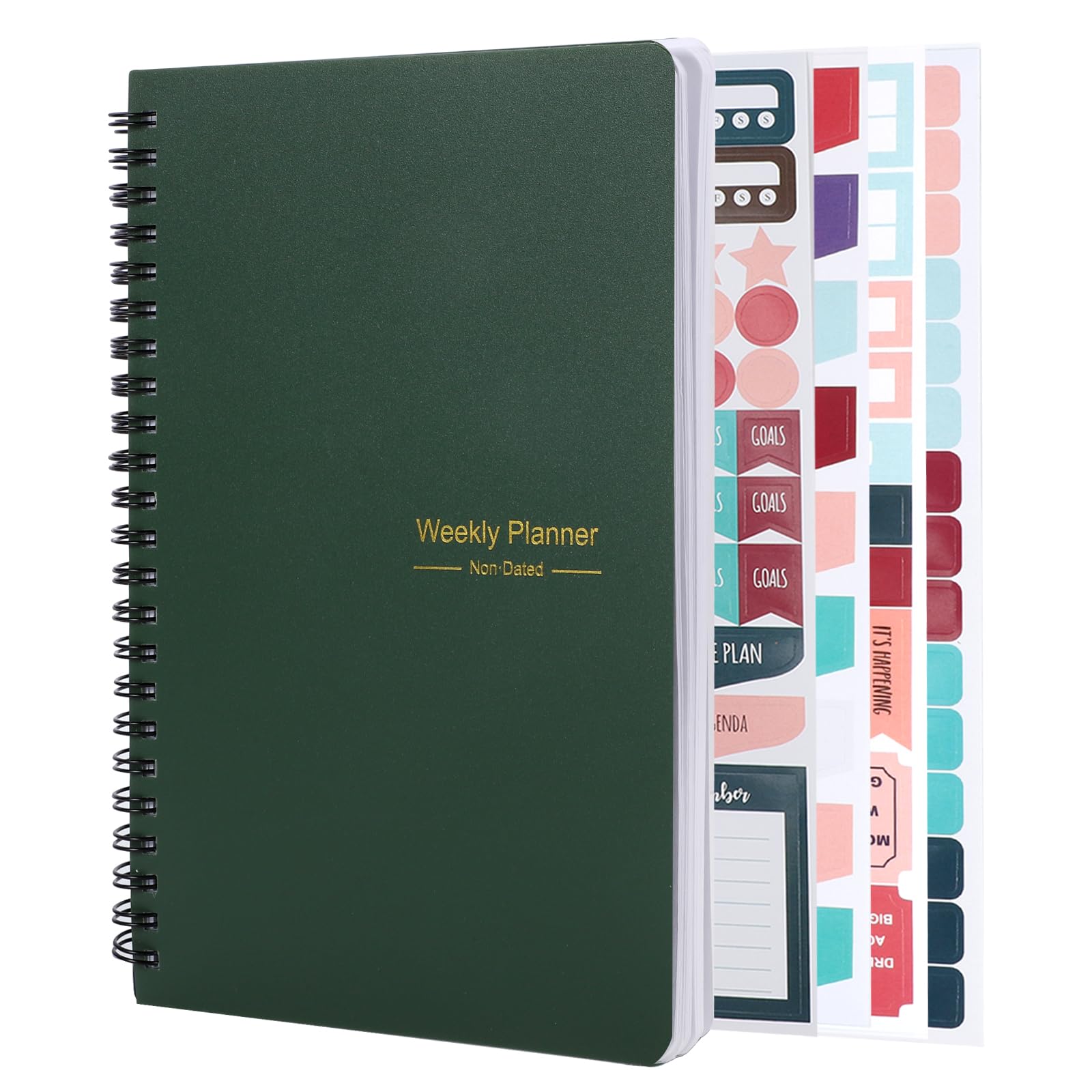 To Do List Notebook, A5 Undated Weekly Planner Notebook 52 Weekly Organiser Planner with Habit Tracker and Stickers for Students, Work, Fitness, Productivity（Dark Green）