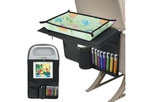 INFANZIA Kids Travel Tray Table Cover with Tablet Holder, Plane essentials for Toddler, Airplane Travel Tray with Pockets, Travel Essential Must-Haves for Train and Flying Supplies (Dinosaurs Green)