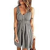 BLENCOT Women's Casual Sleeveless T-Shirt Dresses Summer V Neck Button Down Swing Short Dress