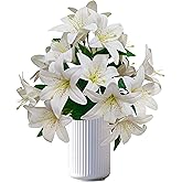 Artificial Ivory White Lilies Flowers,10Pcs Faux Lily Flower,20''Tiger Lily Branch with 2 Full Blooms, Faux Fake Lilies Plants for Wedding Bouquet Home Party Indoor Floral Arrangements