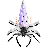 3FT Hanging Halloween Animatronic Spider Decorations Outdoor, Sound Activated Animated Retractable Dropping Spider with Egg Sack, Red Eyes Scary Sound for Indoor Yard Haunted House Party Decor