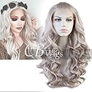 Cbwigs Long Wavy Gray Synthetic Lace Front Wigs for Women Heat Resistant 20 inch
