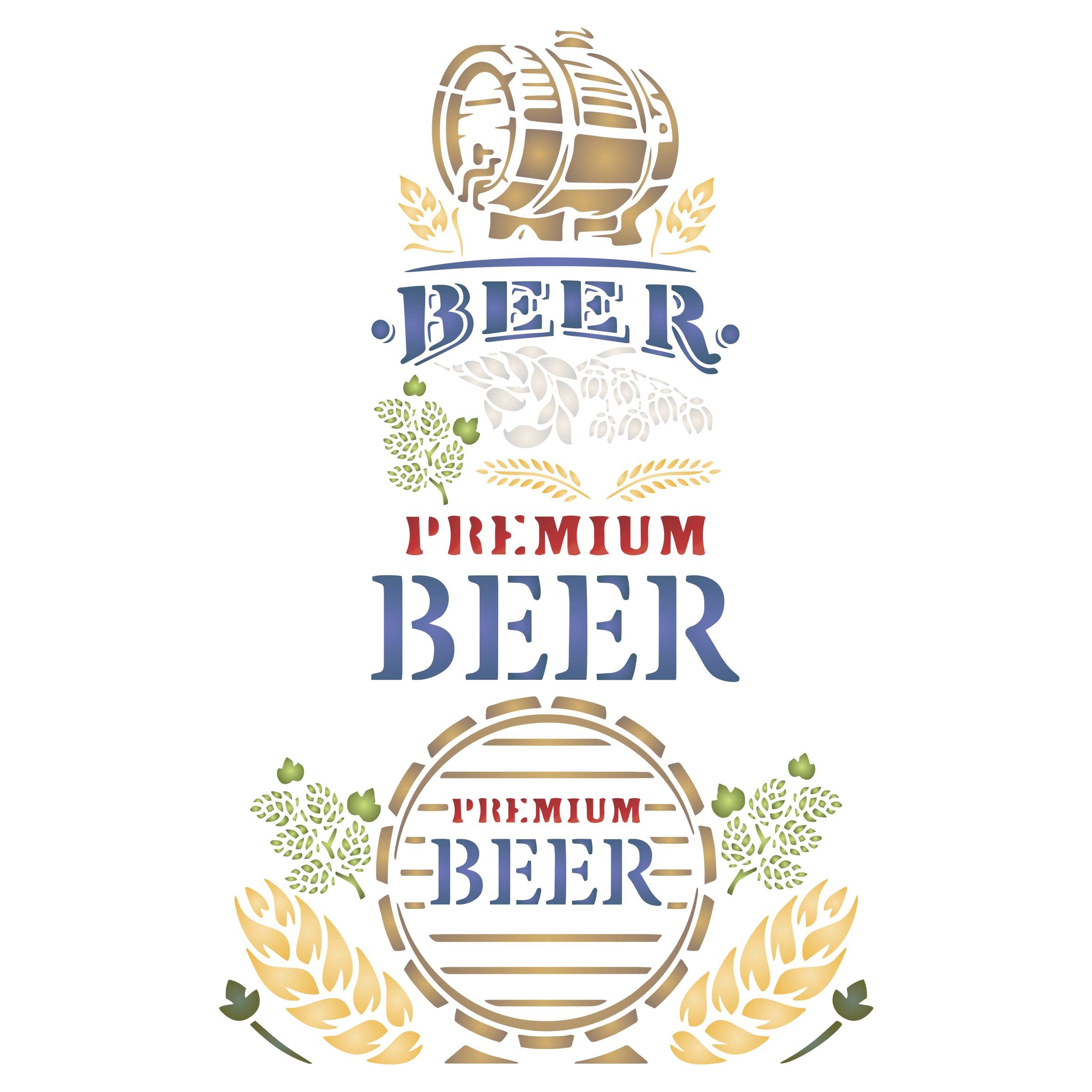 2X Beer Stencil, 2pc / 20.3 x 35.5 cm (L) - Sign Pub Bar Beer Barrel Words Hops Grain Stencils for Painting Template