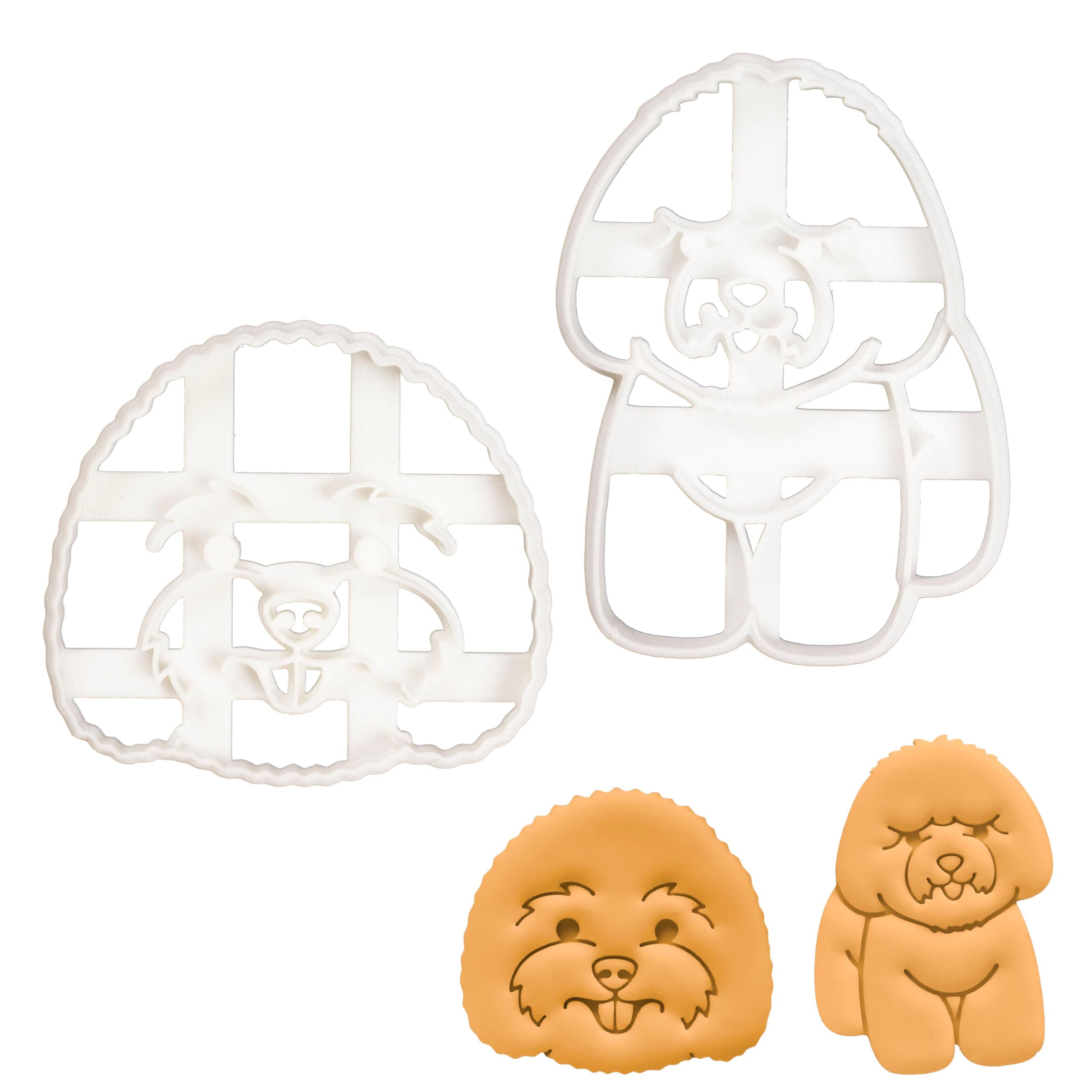 BAKERLOGY Set of 2 Bichon Frise Cookie Cutters (Design: Face and Body) - Detailed Biscuit Cutter Design for Baking and Crafts, Ideal on Fondant, Dough, Clay