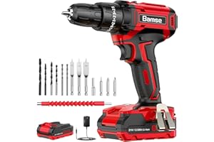 Cordless Drill Set 21V, Bamse Electric Power Drill Kit with 25*3 Position Hammer Drill with 2.0Ah Battery and Charger, 372 In-lbs Max, 3/8'' Keyless Chuck, 2 Variable Speed and 14pcs Drill/Driver Bits