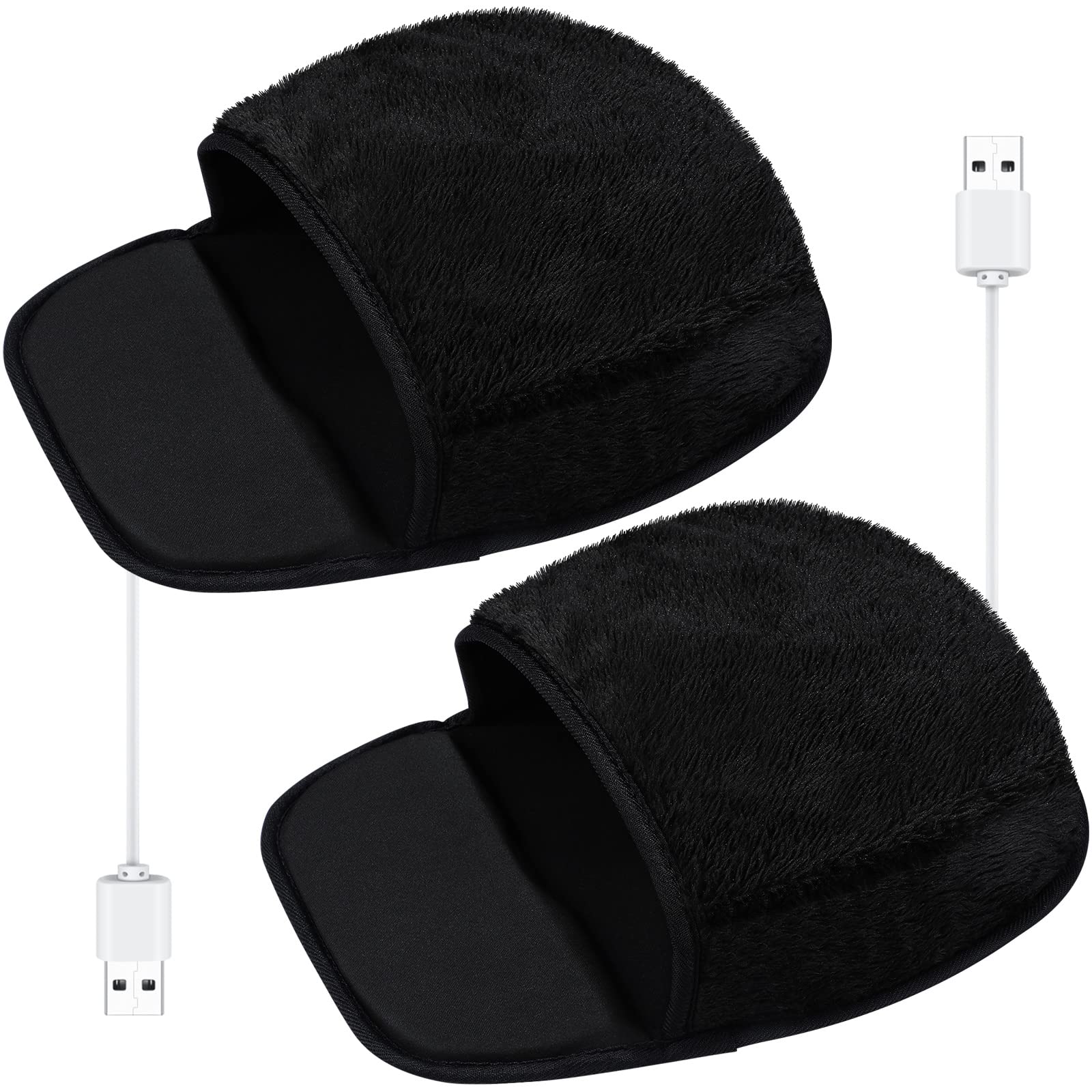 Photo 1 of 2 Pieces Heated Mouse Pad Hand Warmer USB Heated Mousepad Plush Mouse Pad Removable Hand Warming Supplies for Men and Women Office Home Computer Laptop(Black)
