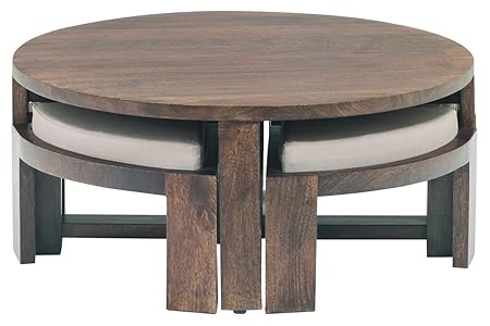 The Jaipur Living Cindy Coffee Table with Stools (Honey Brown Finish, Brown)