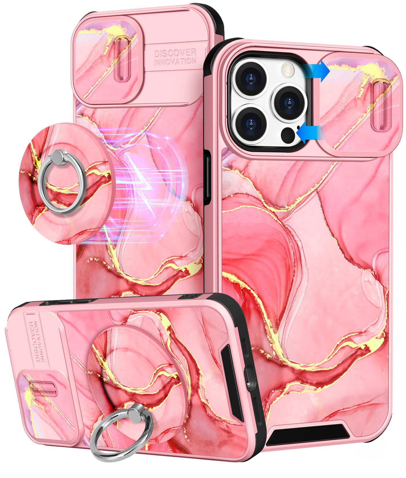 Photo 1 of Buleens for iPhone 14 Pro Case 6.1 Inch - with Ring Stand & Camera Cover Aesthetic Cute Designed for Women Girls Girly Pretty Fashion for Phone Case for iPhone 14 Pro Compatible with Magsafe