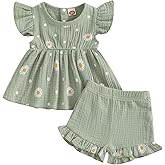 Kaipiclos Infant Baby Girl Clothes Outfits Daisy Print Ruffle Sleeve Shirt Tops Shorts Baby Summer Outfit 3 6 12 18 24 Month
