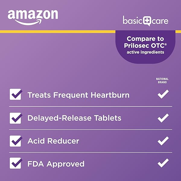 AMAZON BASIC CARE OMEPRAZOLE DELAYED RELEASE TABLETS 20 MG, ACID REDUCER, TREATS FREQUENT HEARTBURN,, CREAM, REGULAR, 42 COUNT (PACK OF 1), 42 COUNT,