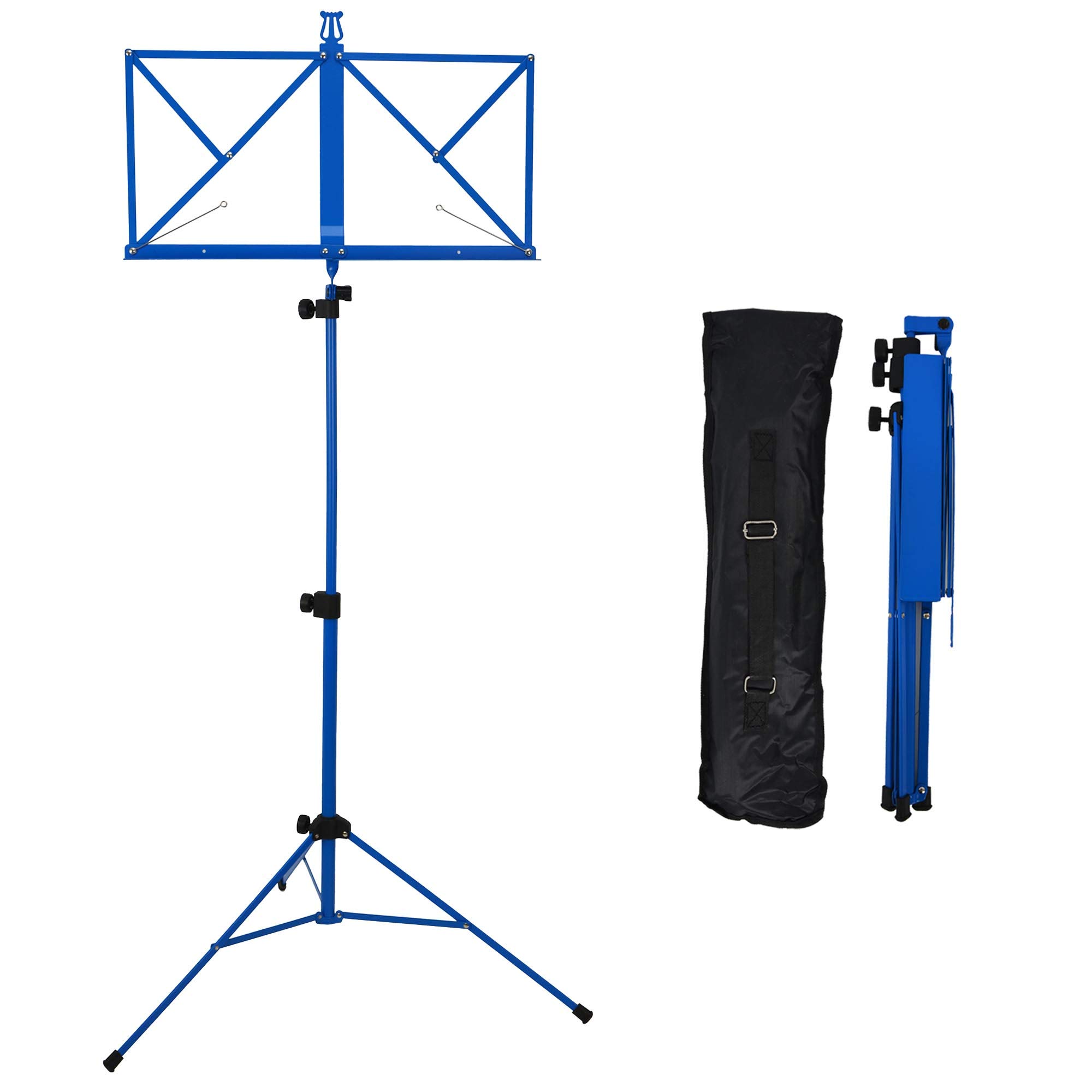 A-Star Folding Music Stand, Lightweight, Height Adjustable Metal Sheet Music Holder with Carrying Bag - Blue