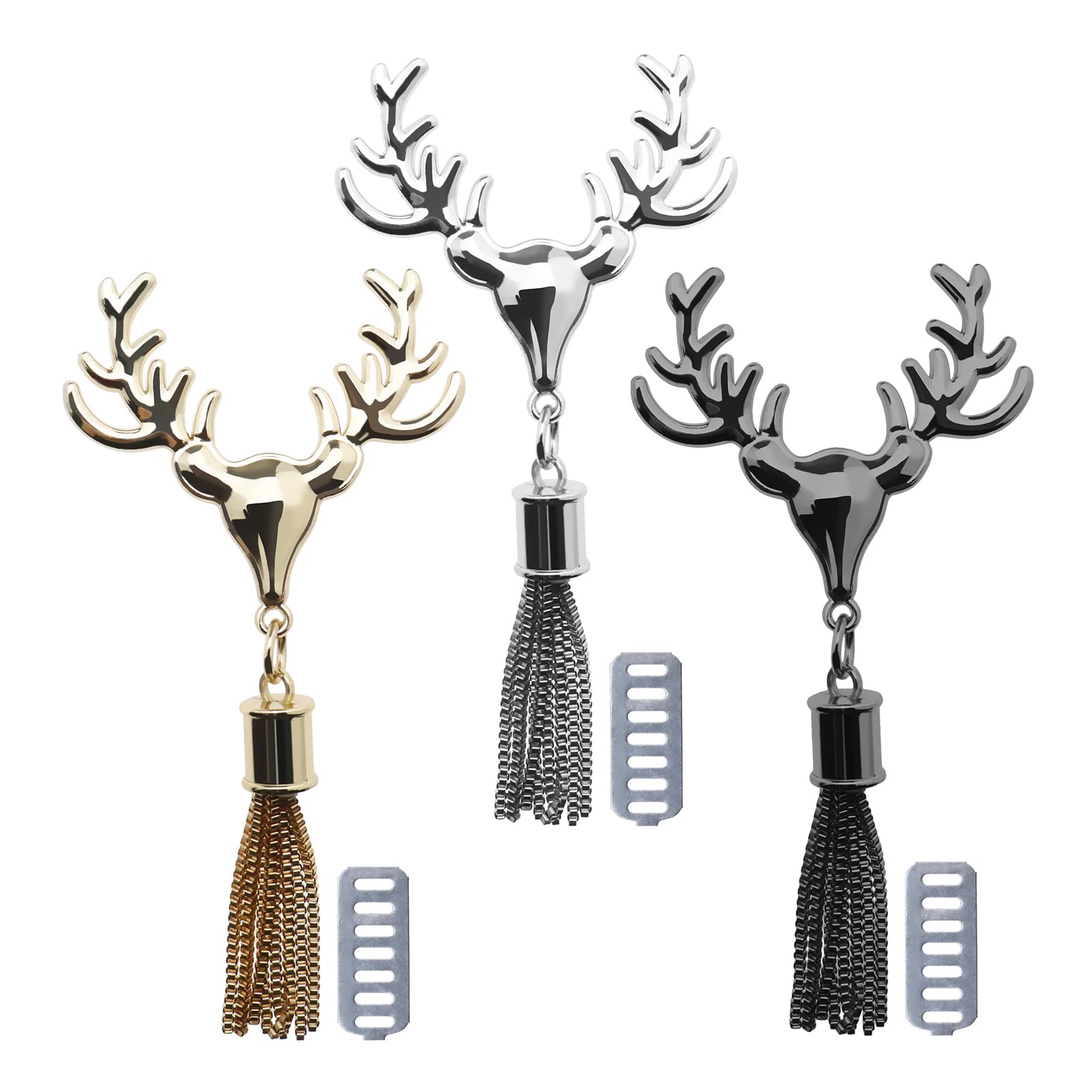 eMagTech 3pcs Purse Pendant Handbag Buckle Tassel Charm Deer Head Bag Buckles Decorative Purse Clutch Bag Buckle Tassel Pendant DIY Bag Making Accessories 3 Colors