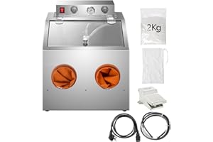 DZQ 10 Gallon Sandblasting Cabinet, Standard Steel Portable Benchtop Sand Blaster, Surface Sanding Treatment Ideal for Silver