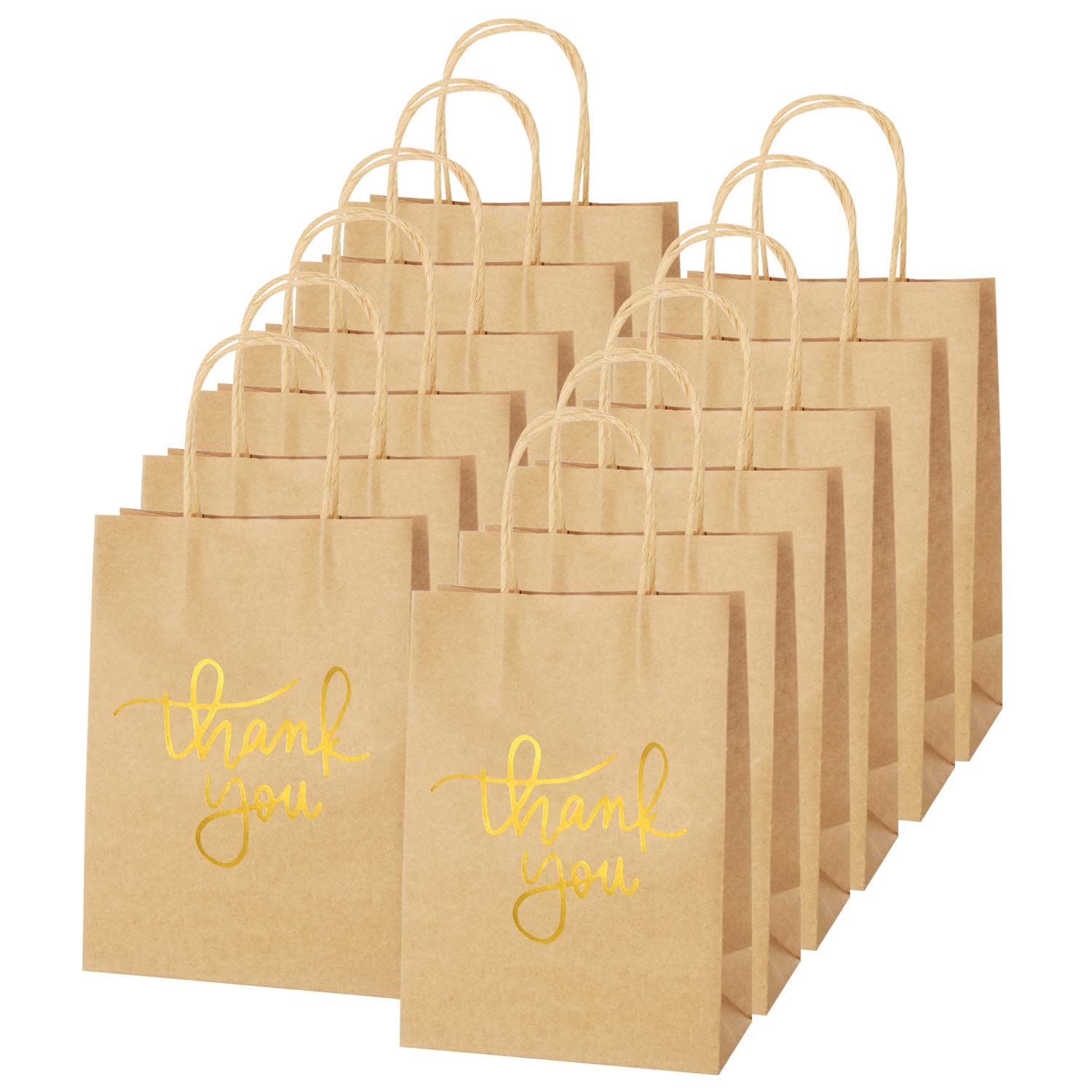 24 Pack Paper Party Bags,Kraft Paper Party Bags with Handles for Birthday,Business,Boutique,Wedding and Party Celebrations (Gold)