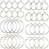 Mxxipp 32pcs Earring Hoops for Jewelry Making, Hypoallergenic Round Earring Hoop Findings, Open Beading Earring Making Supplies 20mm 25mm 30mm 40mm- Silver & Gold