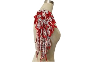 Zbroh Handmade 18 Colour Sew on Rhinestones Pearl Lace Applique Handsewing Beads Trim Patches for Dress Clothes Accessory (Red)