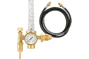 DASBET CO2/Argon Regulator Argon Mig Tig Flowmeter for Mig Tig Weld Gas Welder Welding Regulator Gauge with 6.5FT Hose, 0-60 