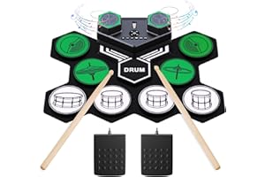 QNIUCO Electronic Drum Set for Kids Adults, 9 Pad Digital Drum Kit, Portable Roll-Up Drum Pad, Tabletop Drum Set, Built-in Dual Stereo Speakers Electric Drums Set for Birthday Xmas Christmas Gift