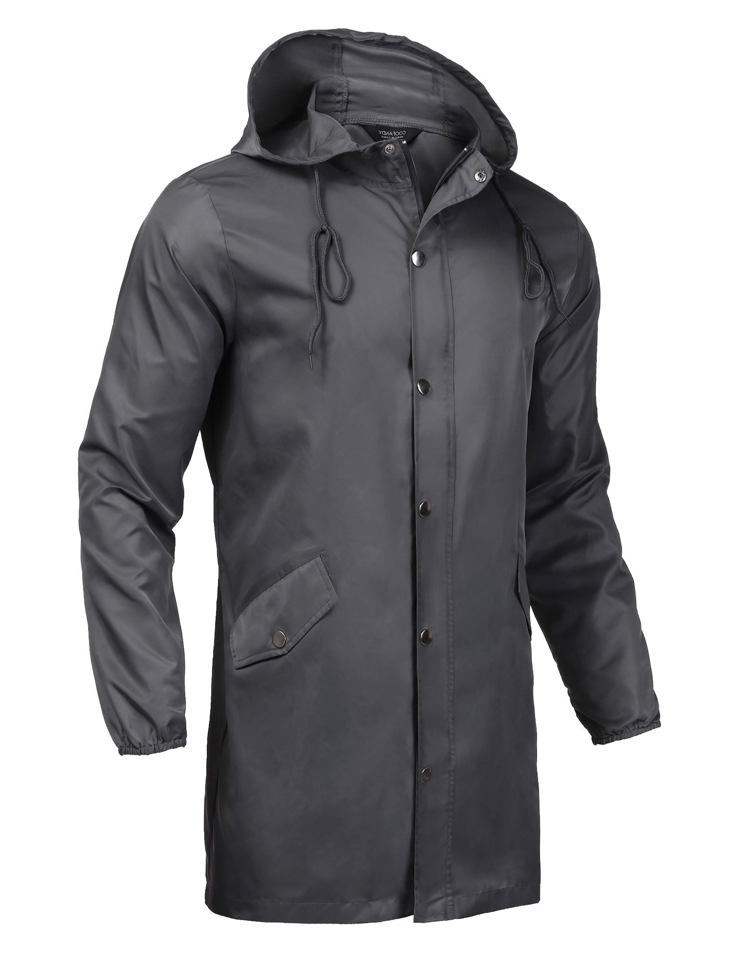 COOFANDY Men's Lightweight Waterproof Rain Jacket Packable Outdoor Hooded Long Raincoat (XXX