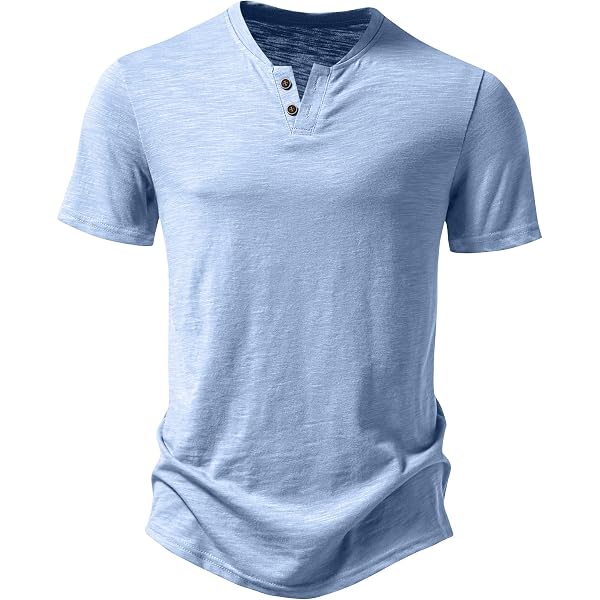 LucMatton Camicia da uomo casual a maniche corte slim fit Henley camicia elegante 4 bottoni muscolo t-shirt, Cachi, L