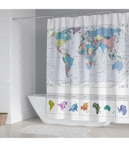 Riyidecor Kinder-Duschvorhang Mit Weltkarte – 152x183 Cm, Wasserdicht & Pädagogisch