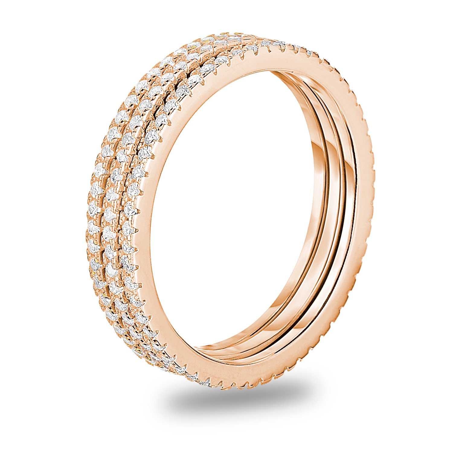 Rose Gold Plated Sterling Silver Cubic Zirconia 3pcs Stackable Eternity Wedding Band Ring, Size 6