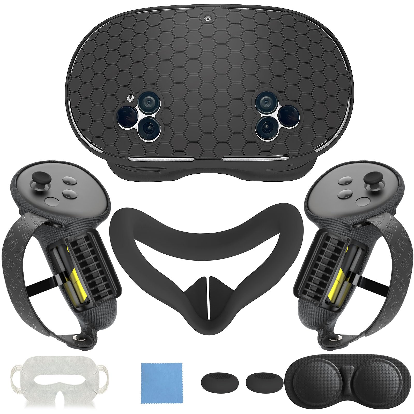 Photo 1 of 7 in 1 Silicone Cover Set Compatible with Meta Quest 3S, VR Accessories for Oculus/Meta Quest 3S Skins and Wraps, Includes Controller Grips Cover, Face Cover, Lens Protector Cover_(Honeycomb-Black)