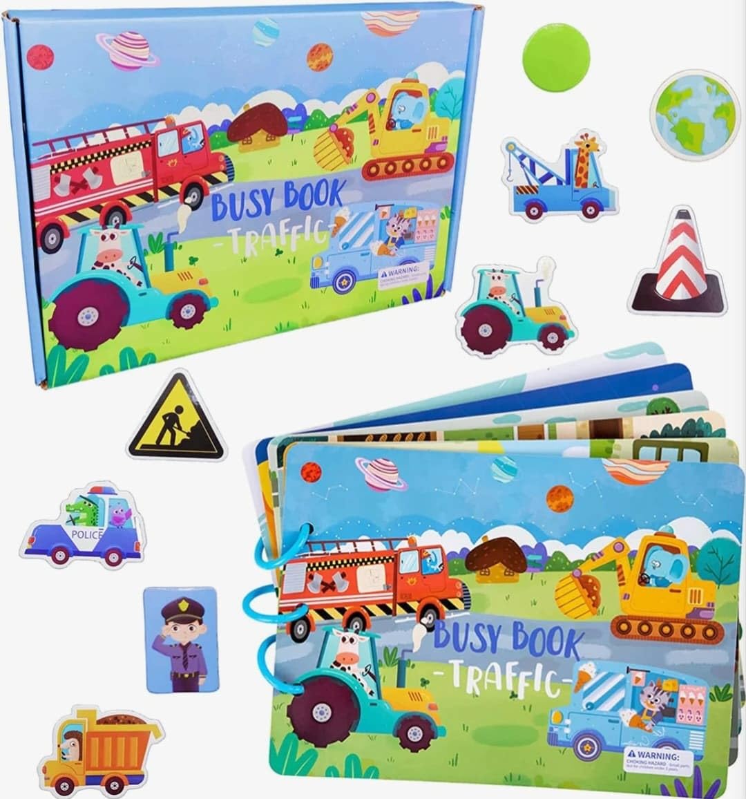 The Monti Club Montessori Toy Busy Book for Toddlers 3 4 5 6 Year Olds- Boys Girls Kids Sensory Toys (Traffic)