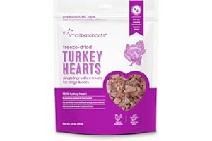 smallbatch Pets Premium Freeze-Dried Turkey Heart Treats for Dogs and Cats, 3.5 oz, Made and Sourced in The USA, Single Ingredient, Humanely Raise Meat, No Preservatives or Anything Artificial Ever