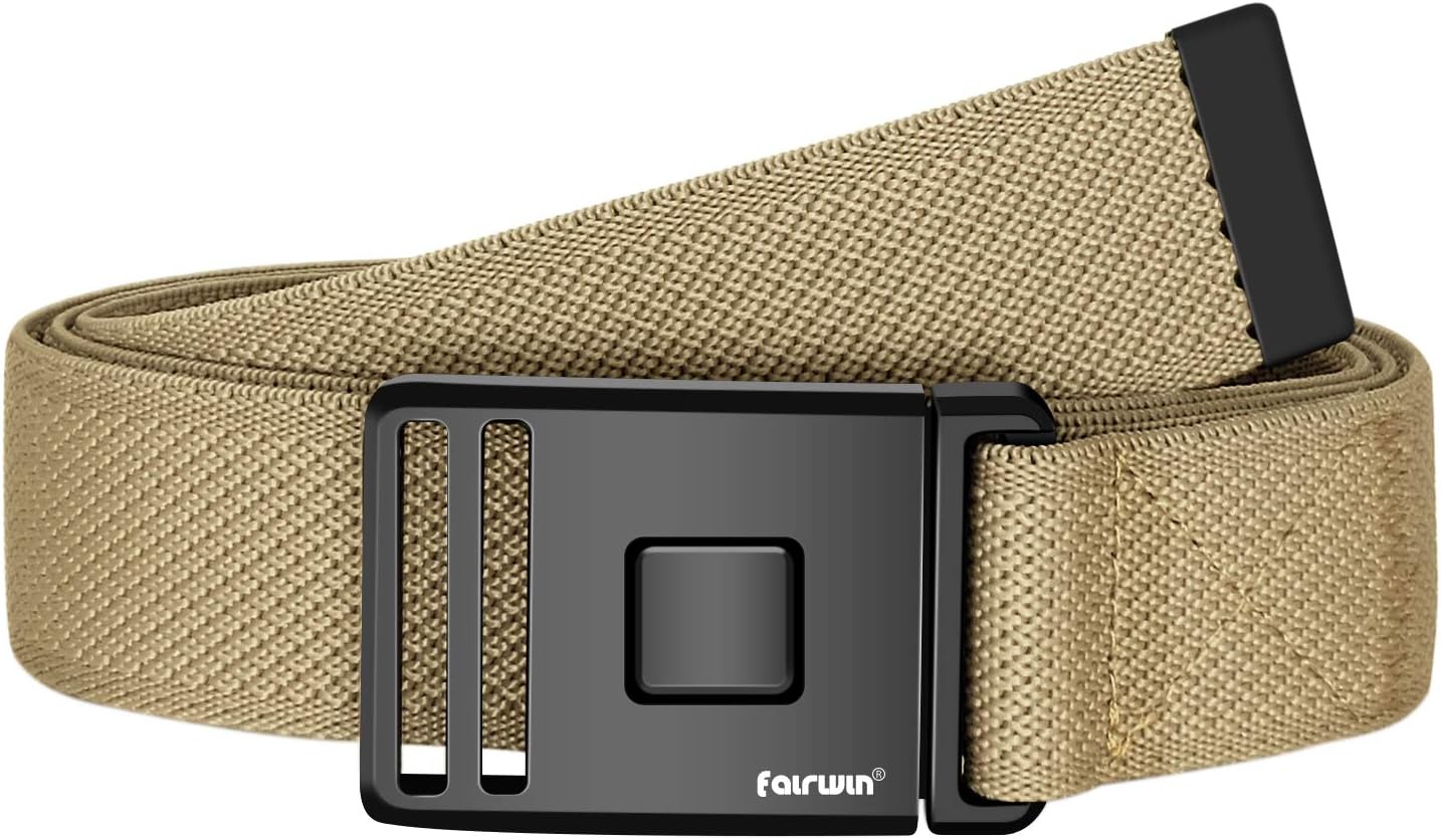Fairwin Web Belt, Fashion Nylon Belt Stretch Elastic Belt Tactical Belt for Men with A Single Hand Operate Magnetic Buckle
